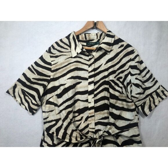 Lauren Ralph Lauren Animal Print Dress Fit & Flare Linen Shirtdress Women's 18W - Picture 4 of 11